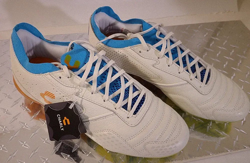 Charly Soccer Cleats Mens USA 9 Mex 27 White Blue Orange Leather Style 1087165