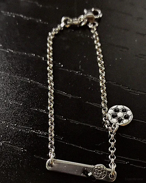 CHILD'S 6" STERLING SILVER COMBINATION ENAMEL SOCCER & IDENTIFICATION BRACELET