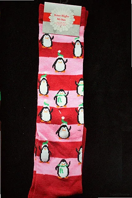 Christmas Novelty PENGUIN STRIPE KNEE SOCKS Holiday Pink Rockabilly Lolita-ADULT