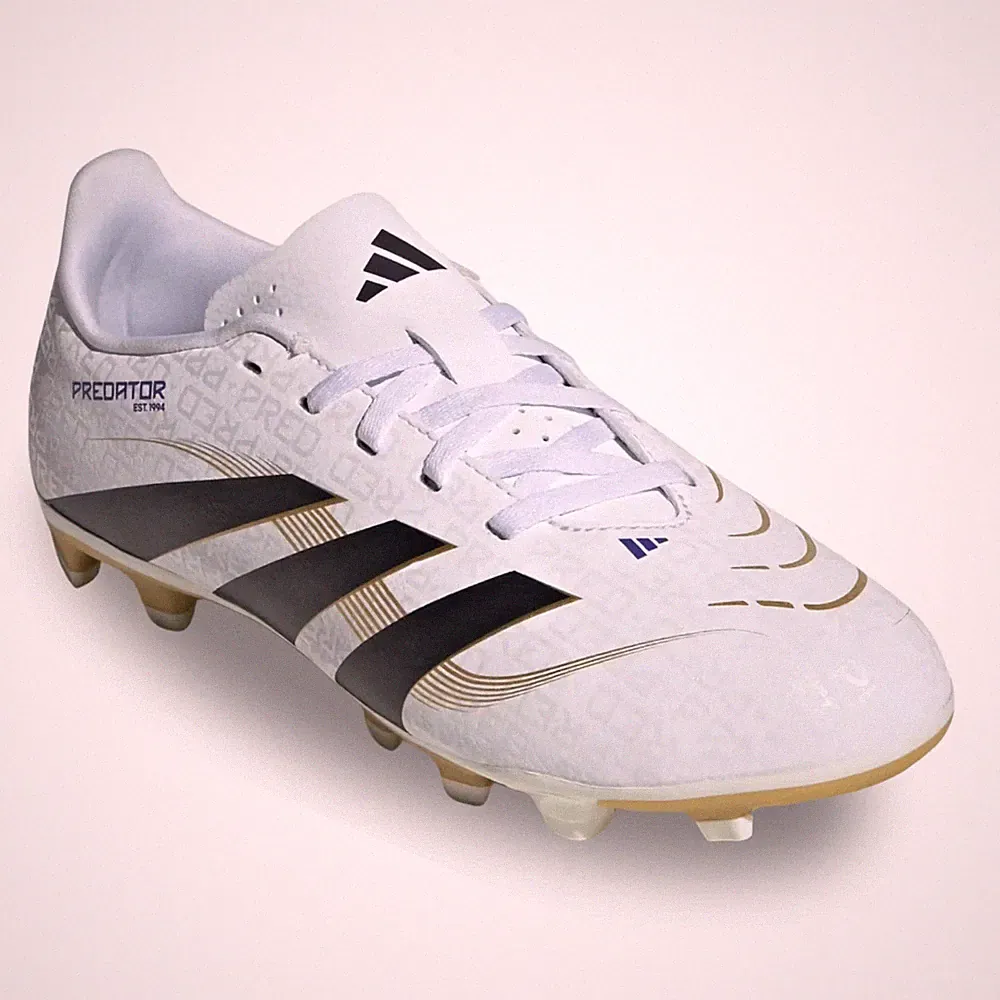 Club Predator Firm Ground/Multi Ground Cleats White/Black/Gold Kids 3.5
