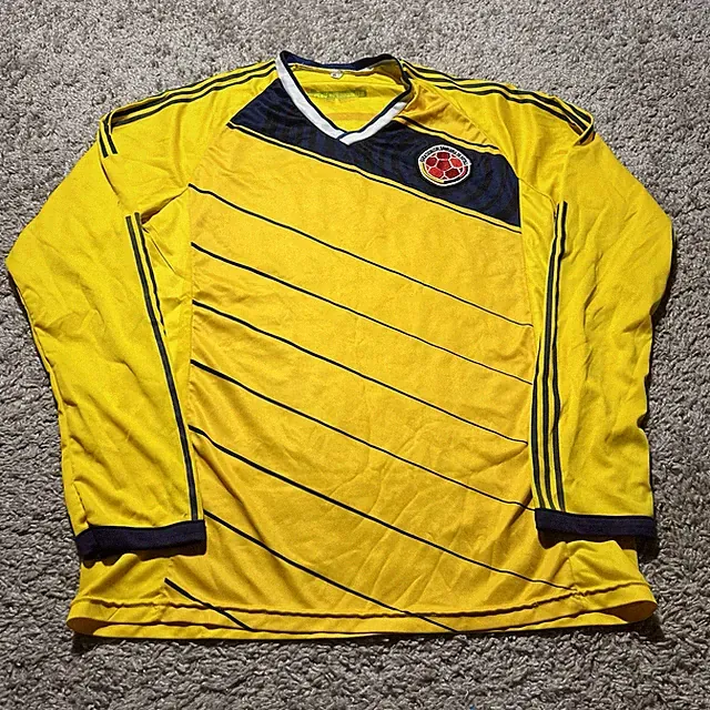Colombia 2014 Long Sleeve Mens S/M Fit Yellow Fifa World Cup Jersey Y2k Retro