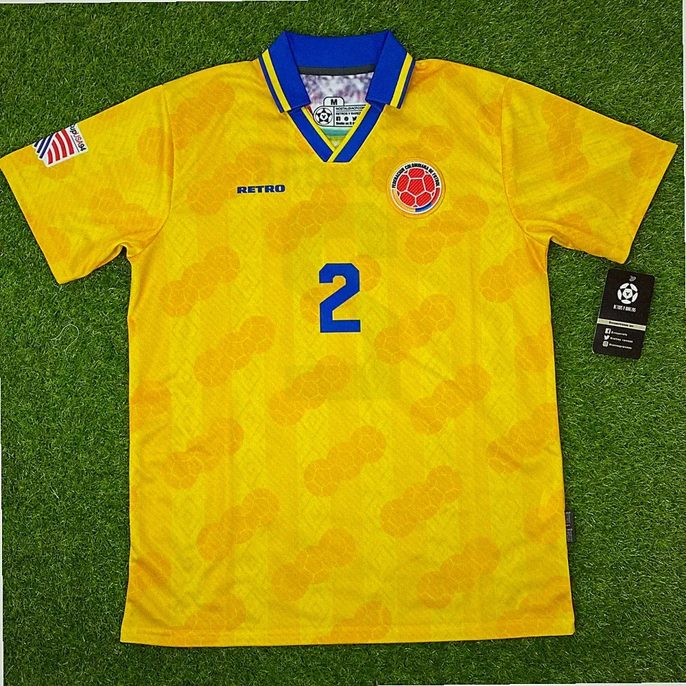 Colombia, Men's Retro Soccer Jersey, 1994, Escobar (Gold) (LOOSE FIT)