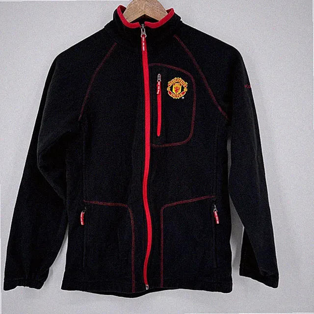 Columbia Manchester United Fleece Jacket Kids Large Black Red Zip Up Soccer