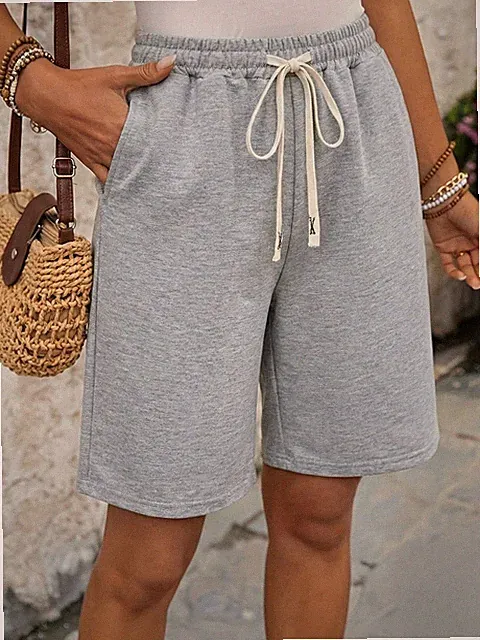 Cotton Women Shorts Elastic Waist Dual Pockets Summer Outfit Pants Trousers Gift