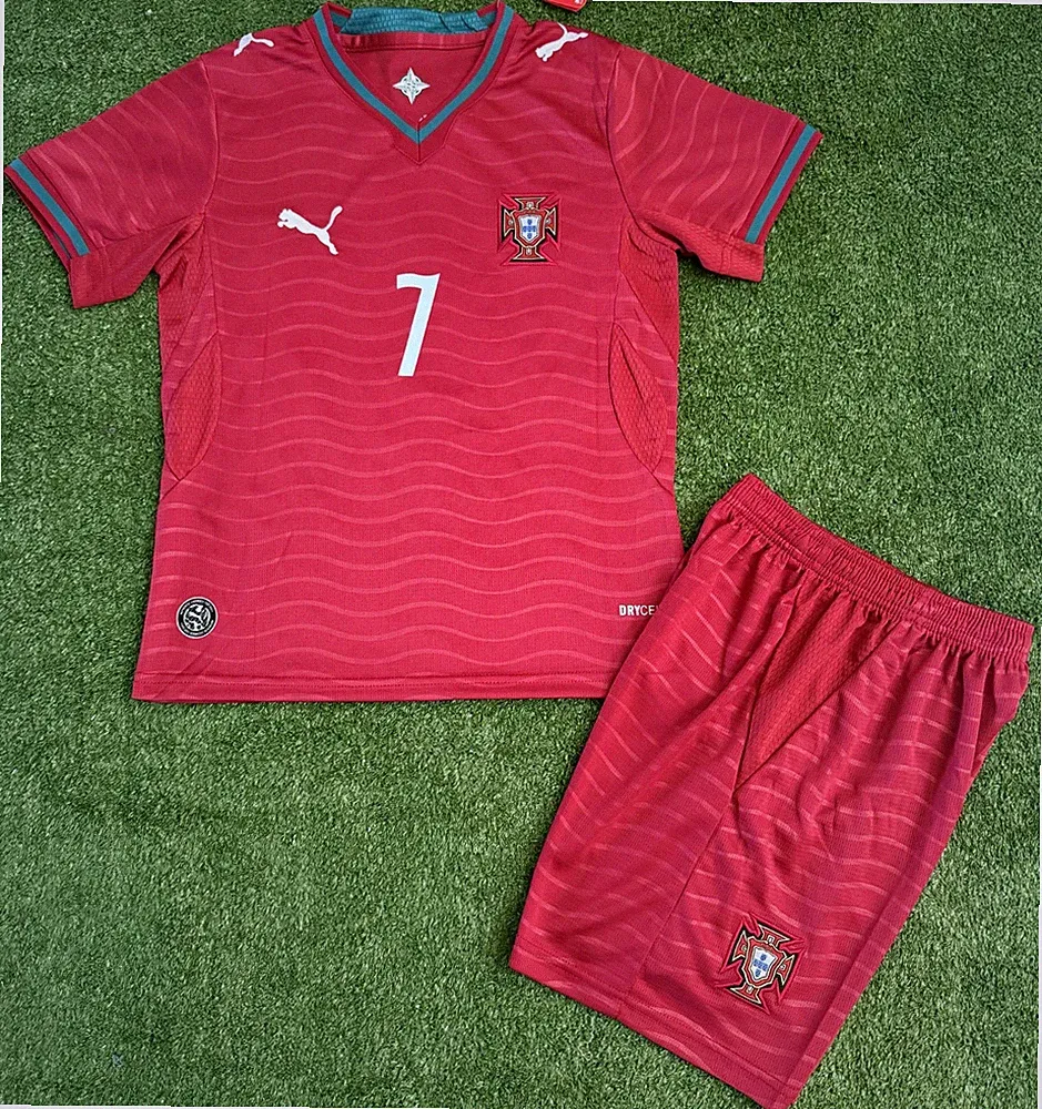 Cristiano Ronaldo #7 Portugal Soccer Jersey Kit Youth Red Jersey WorldCup26