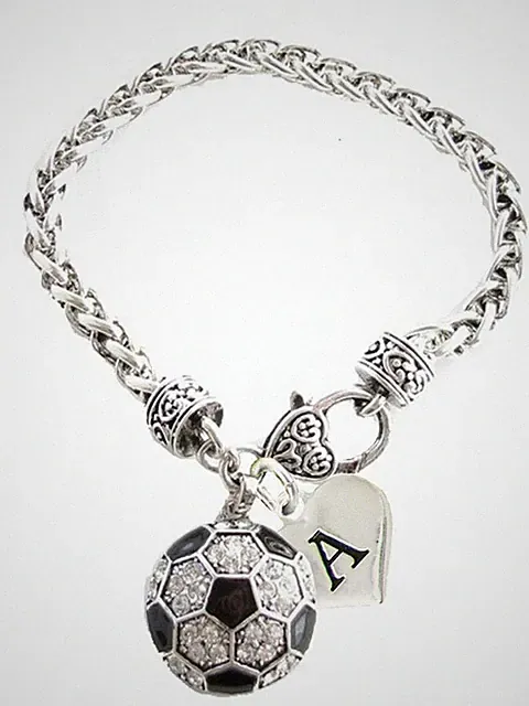 Custom Crystal Soccer Ball Silver Bracelet Jewelry Choose Your Initial All 26
