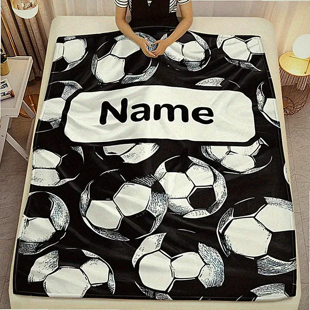 Custom Name Soccer Blanket - Flannel Blanket with Soccer Pattern√