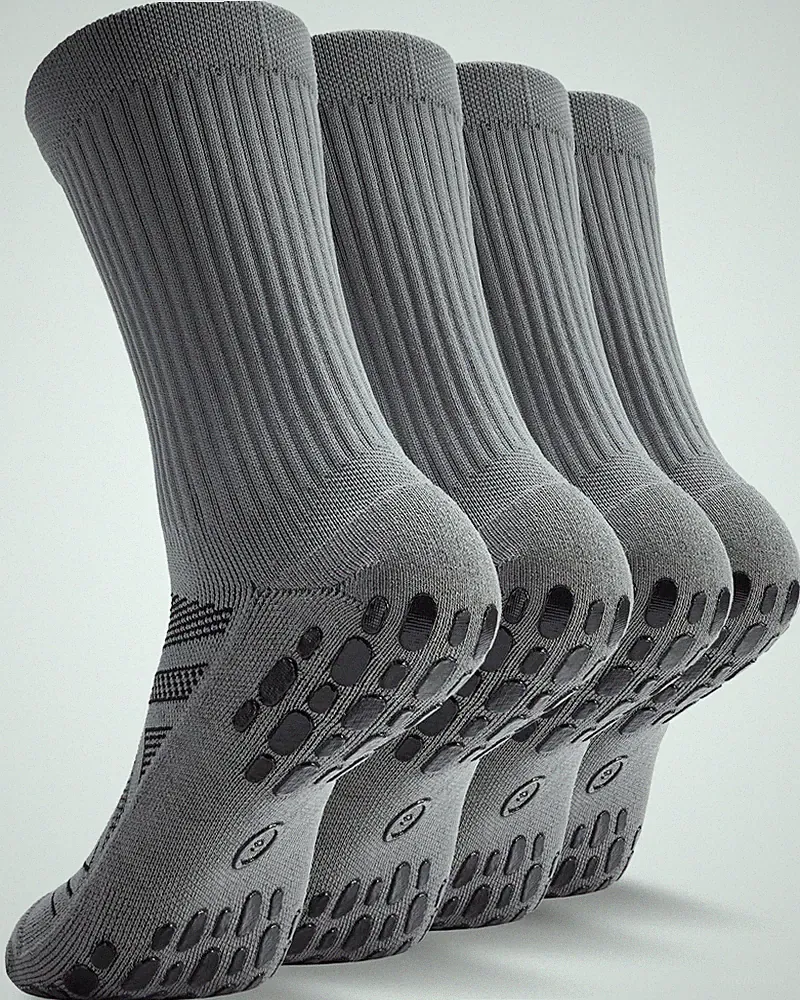 CWVLC Grip Socks Soccer - Cushioned Non-Slip Grippy for Men & Large, Grey