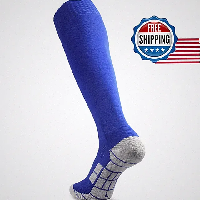 CWVLC Soccer Socks Youth Girls Boys Football Knee High Blue Medium (5Y-7Y/6-10
