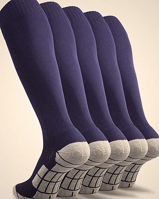 CWVLC Youth Soccer Socks 5 Pairs Girls Boys Rugby Medium, 5-pair Navy Blue