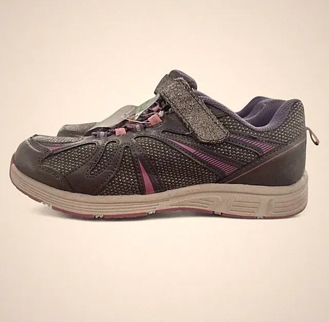 Danskin Now Girls 6 Athletic Sneakers Gray Purple Pink Hook Loop Bungee Shoes