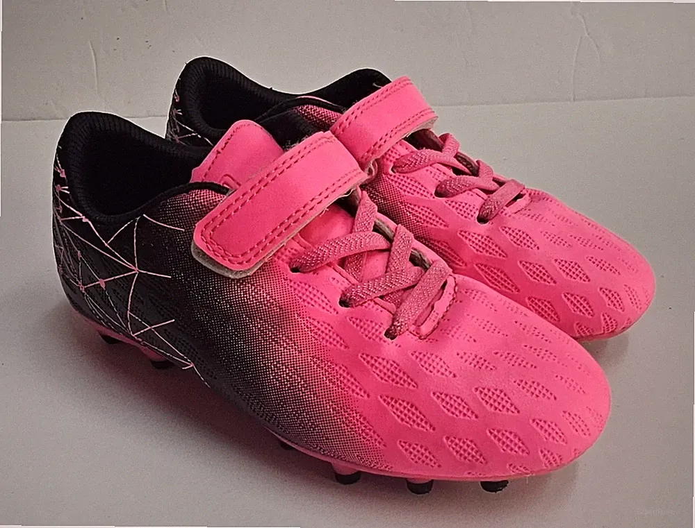 Deja Tu Huella Hot Pink Black Hook and Loop Soccer Cleats Girls Size 13