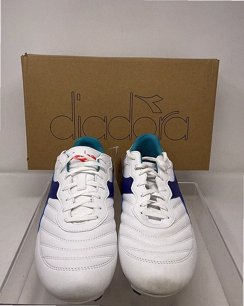 Diadora Brasil 2 R LPU White Navy Blue Faux Leather Soccer Cleats 11.5