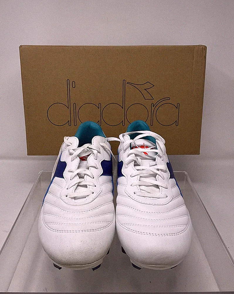 Diadora Brasil 2 R LPU White Navy Blue Faux Leather Soccer Cleats 11