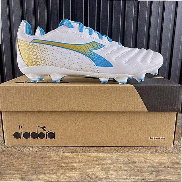 Diadora Brasil Elite GR LT W LP 12 Size 8.5 Womens White Blue Gold Soccer Cleats