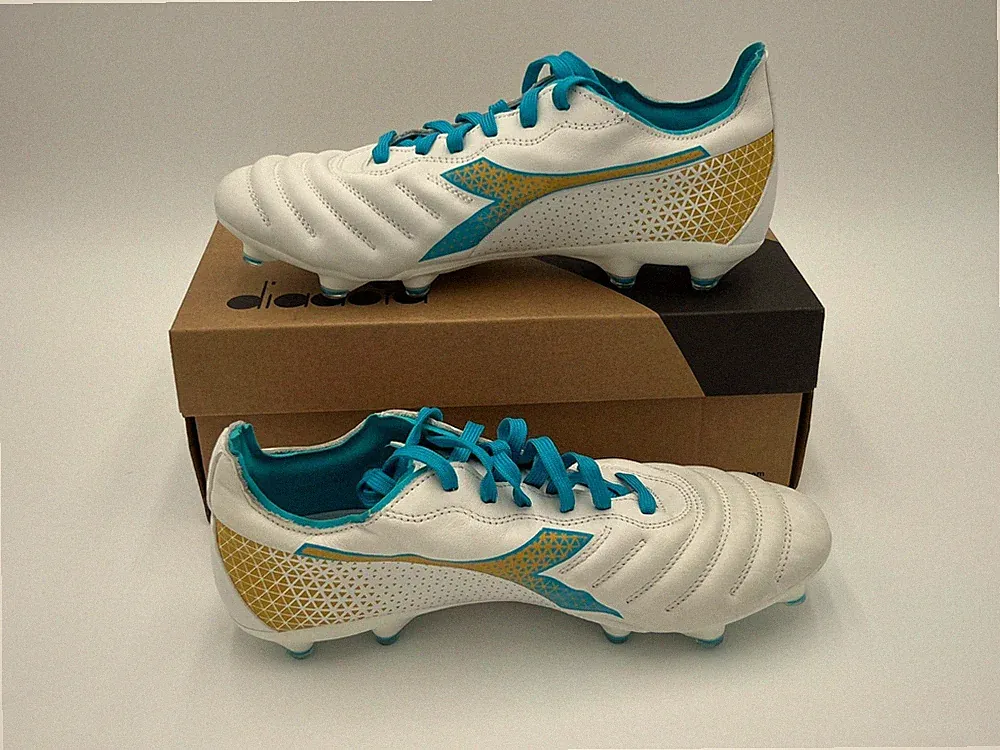 Diadora Brasil Elite GR LT W LP 12 Size 9 Womens White Blue Gold Soccer Cleats