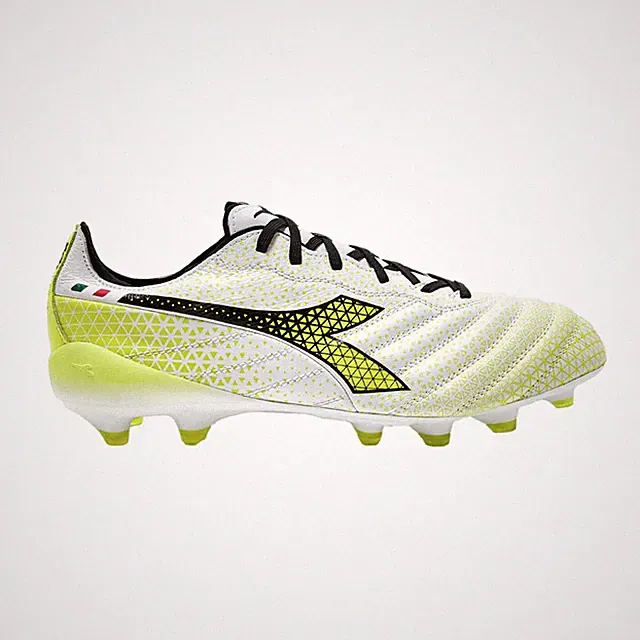Diadora Brasil Elite Tech GR ITA LPX Men FG Soccer Shoes White/Black/Yellow 10.5