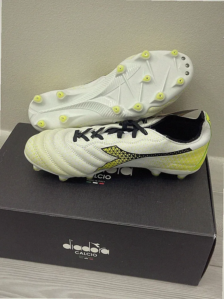 Diadora Brasil Elite TECH GR ITA LPX Soccer Cleats Men's Sz 9 White Yellow Italy