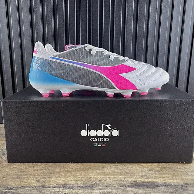 Diadora Brasil Elite Veloce GR ITA LPX Sz 9.5 Mens White Pink Blue Soccer Cleat