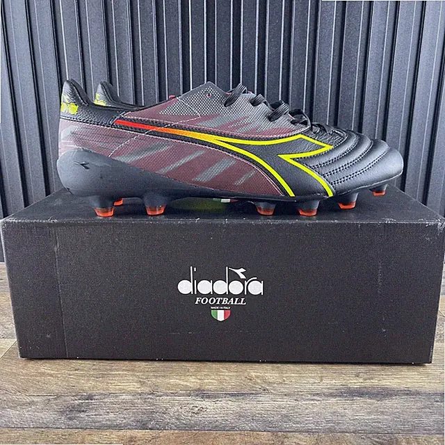 Diadora Brasil Elite Veloce ITA LPX Size 8.5 Mens Black Red Yellow Soccer Cleats