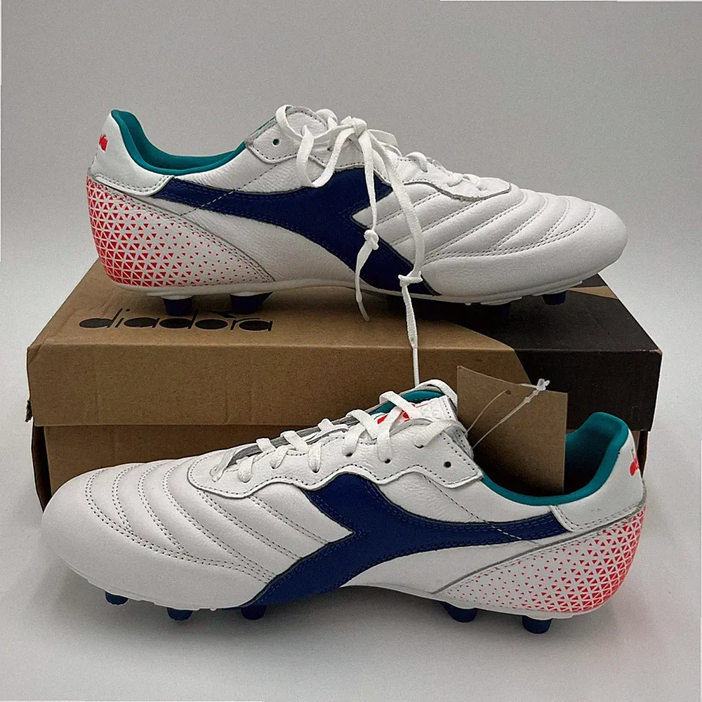 Diadora Brasil GR LT+ MDP Soccer Cleats Men’s Size 9 White/Navy C2433