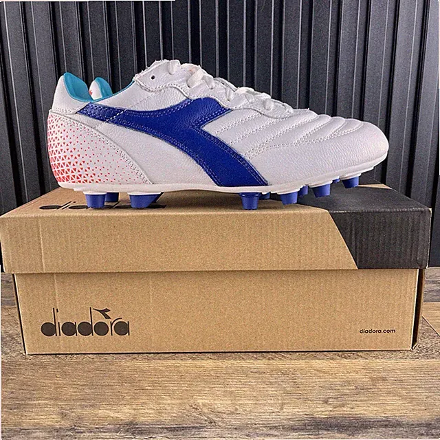 Diadora Brasil GR LT+ MDPU Size 10.5 Mens White Navy Red Soccer Cleats