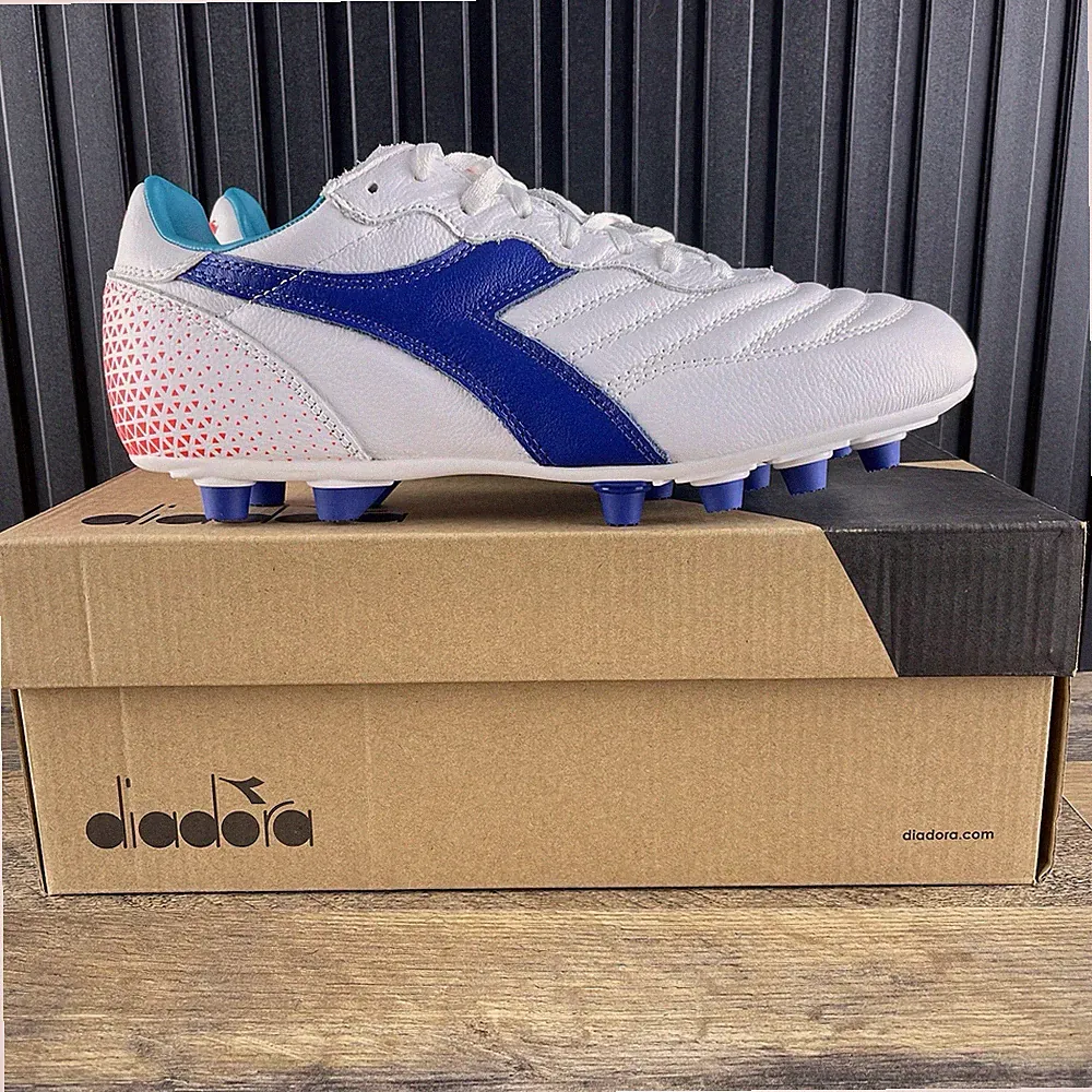Diadora Brasil GR LT+ MDPU Size 8.5 Mens White Navy Red Soccer Cleats