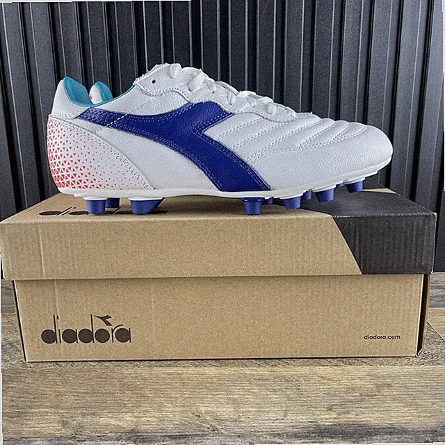 Diadora Brasil GR LT+ MDPU Size 8 Mens White Navy Red Soccer Cleats