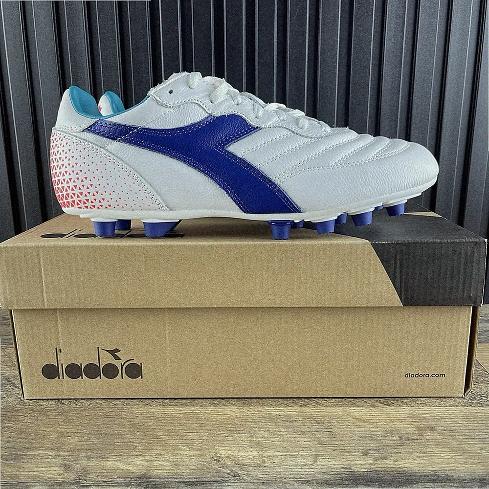 Diadora Brasil GR LT+ MDPU Size 9 Mens White Navy Red Soccer Cleats
