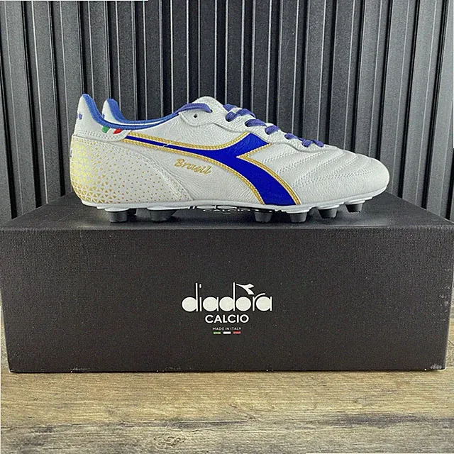 Diadora Brasil Italy OG LT MDPU FG Size 7.5 Mens White Blue Gold Soccer Cleats