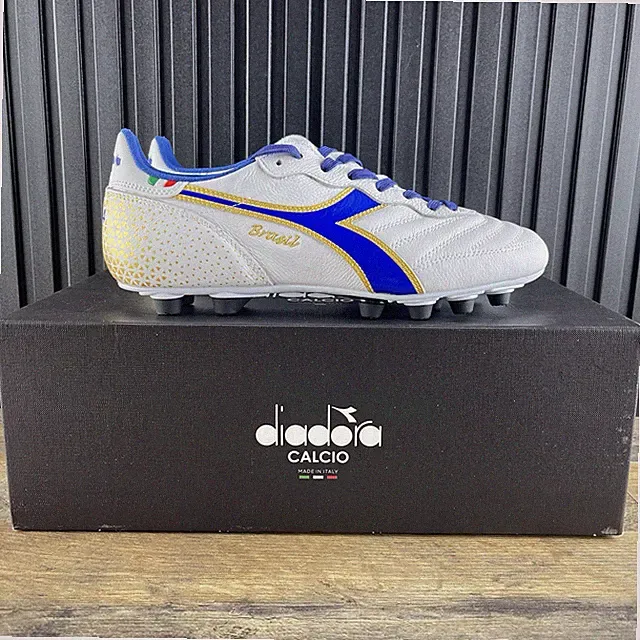 Diadora Brasil Italy OG LT MDPU FG Sz 9 Mens White Blue Gold Soccer Cleats
