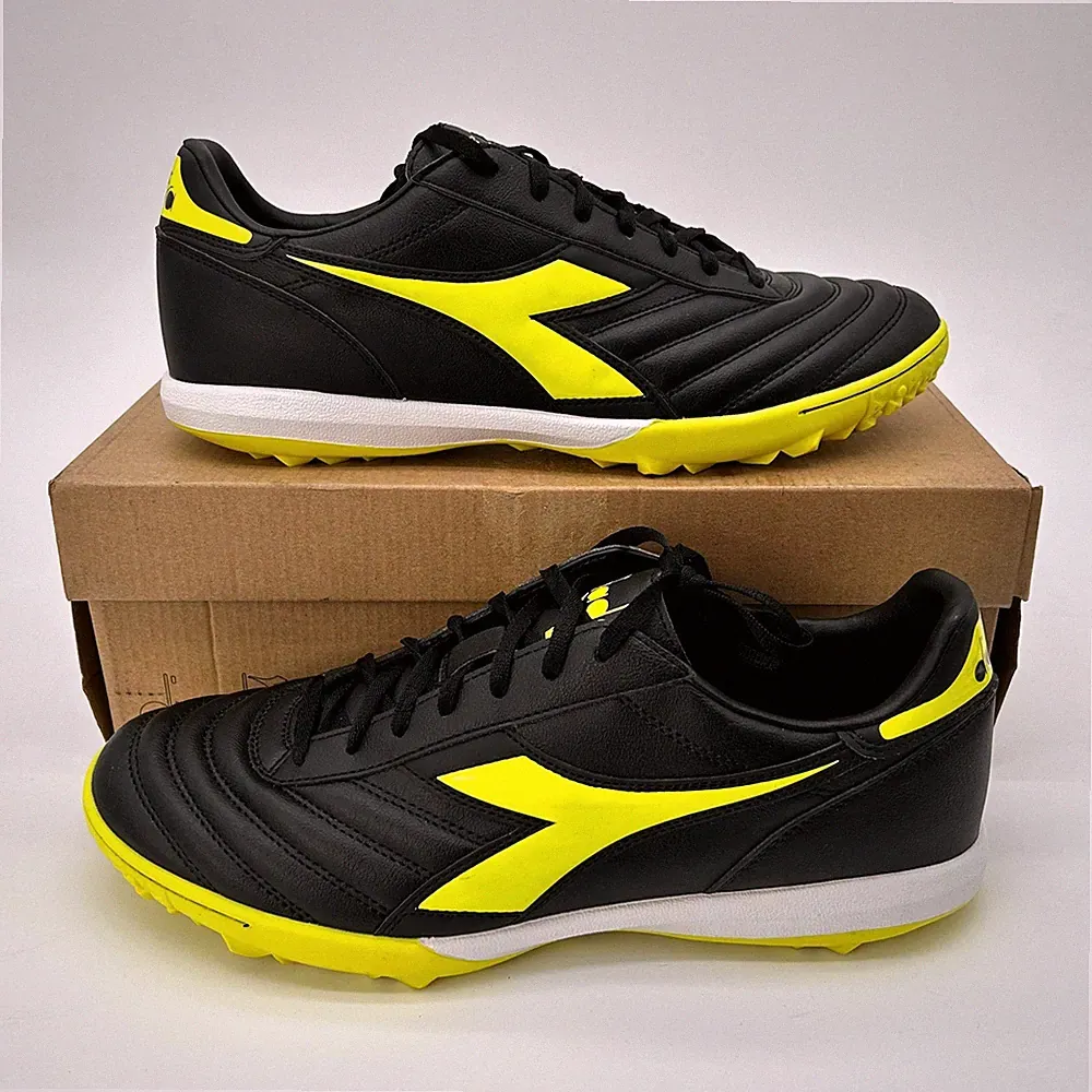 Diadora Brasil R TFR Mens Size 11.5 Turf Soccer Cleats Black Fluo Yellow NEW