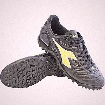 Diadora Maracana 18 TF Mens 8.5 Black Fluo Yellow Leather Turf Soccer Cleats NIB
