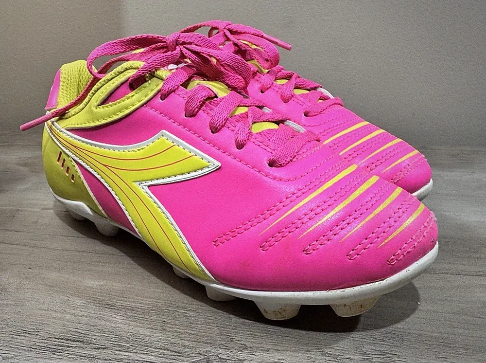 Diadora Pink Yellow Youth Soccer Cleats Kids Size 2