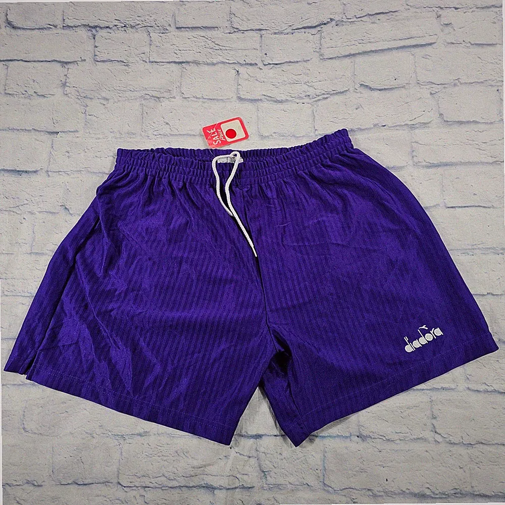Diadora Soccer Shorts Mens XL Purple Striped Athletic Training VINTAGE 90s