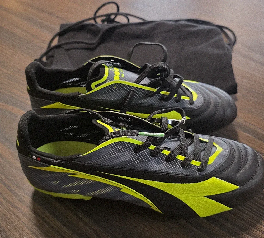 Diadora Super Veloce ITA SLX Soccer Cleats Black Fluo Yellow Size 6 Made Italy