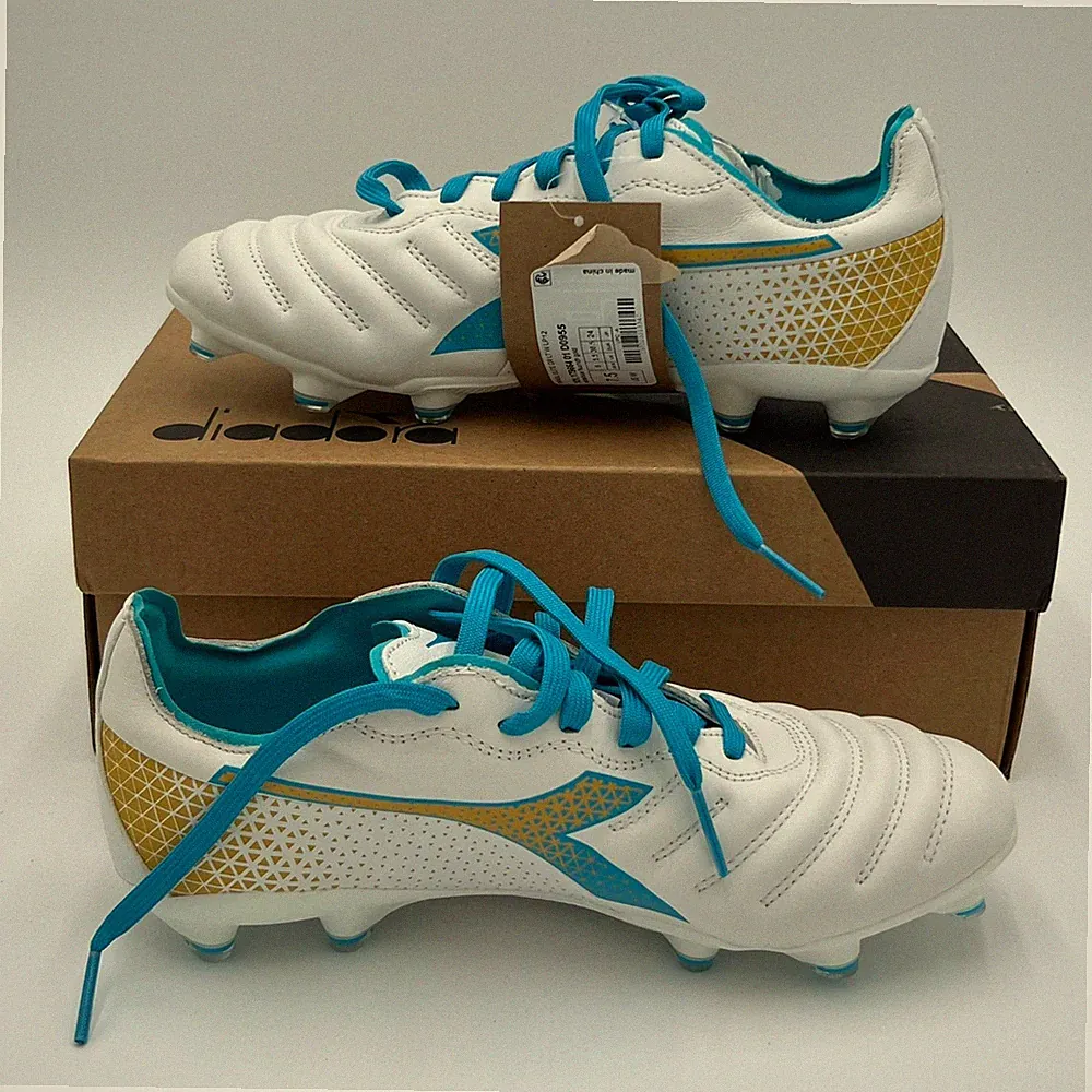 Diadora Women's 7.5 Brasil Elite GR LT W LP12 Soccer Cleats White/Blue D0955