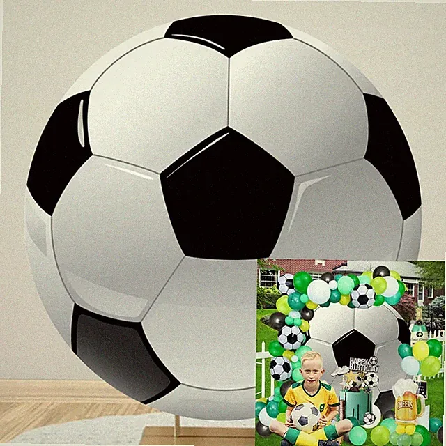 Diameter 5ft Soccer Photo Round Backdrop Cover Black White Sports Football fo...