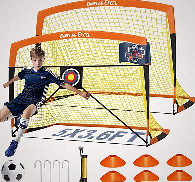 Dimples Excel Soccer Goals Kids Net for Backyard 7x5, 5x3.6, 4x3, Orange