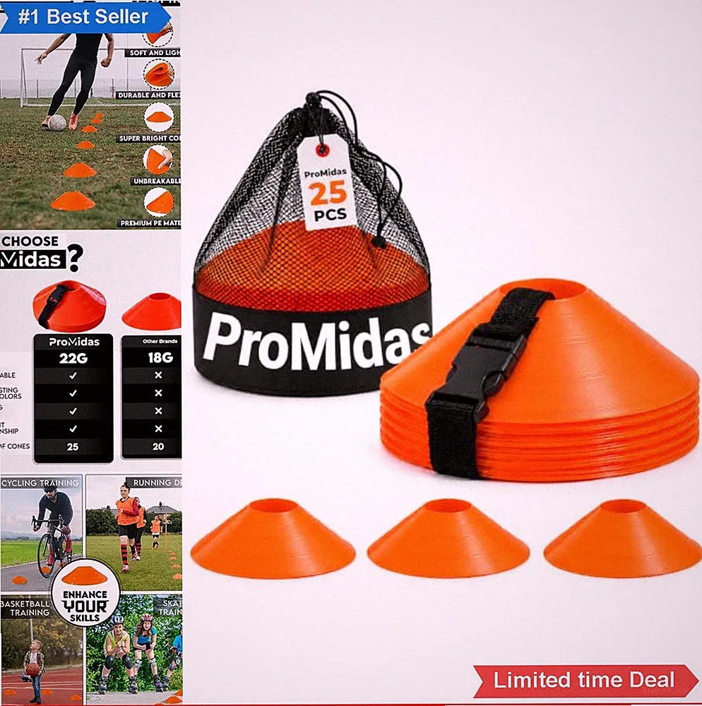 Disc Soccer Cones 25 Pack Plastic 2 Inch Agility Training Kids Dribbling Drills
