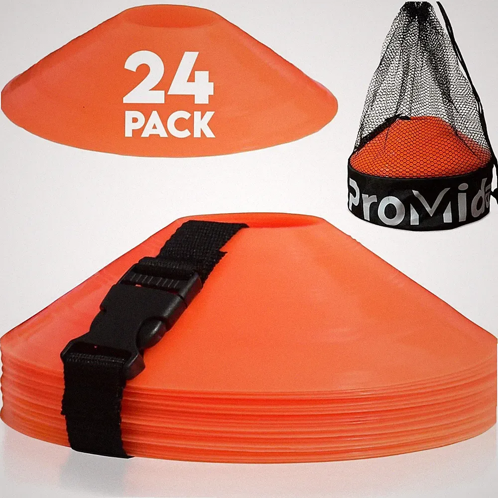 Disc Soccer Cones for Training Kids with Mesh Bag & Strap - Small Plastic Cones