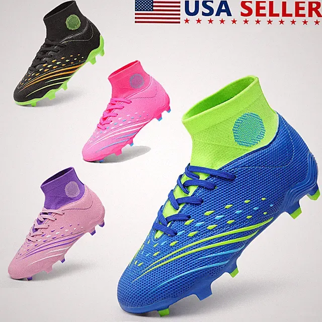 DREAM PAIRS Boys Girls Football Cleats Youth Firm Groud High Top Soccer Shoes