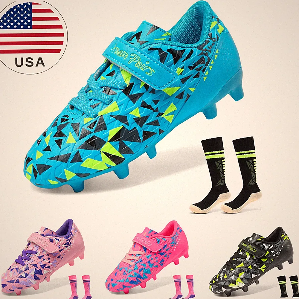 DREAM PAIRS Boys Girls Soccer Cleats Hook & Loop Football Shoes Little/Big Kid