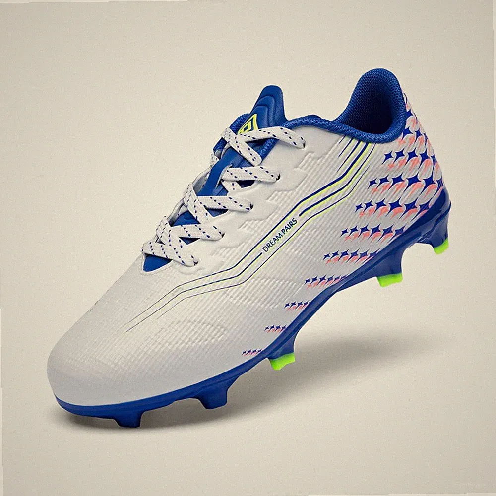 DREAM PAIRS Kids Lightweight Soccer Cleats FG/AG White Blue Unisex Boys Size 1