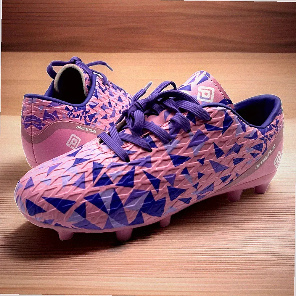 Dream Pairs Kids Sz 5 Pink Purple Geometric Soccer Cleats NWOB Athletic Footwear