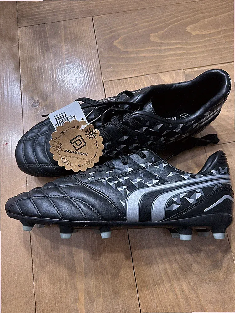 DREAM PAIRS Men Soccer Shoes Football Sneakers Outdoor Cleats Size 10 Black Gray