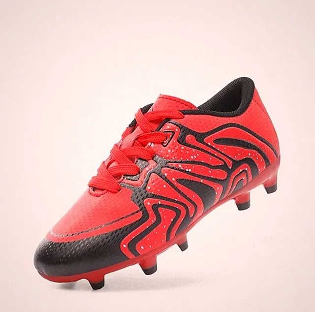 Dream Pairs Youth Soccer Cleats Red Black Swirls/Silver Specks Size US 5