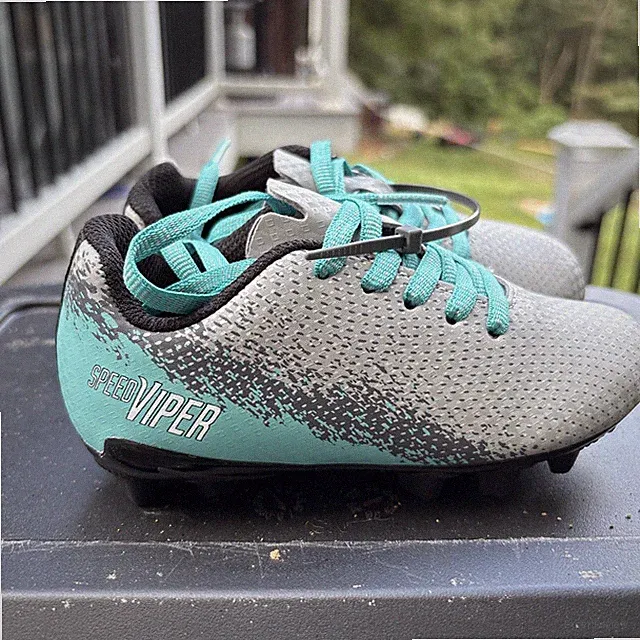 DSG Kids Speed Viper Soccer Cleats Grey Teal Black Low Top Athletic Shoes