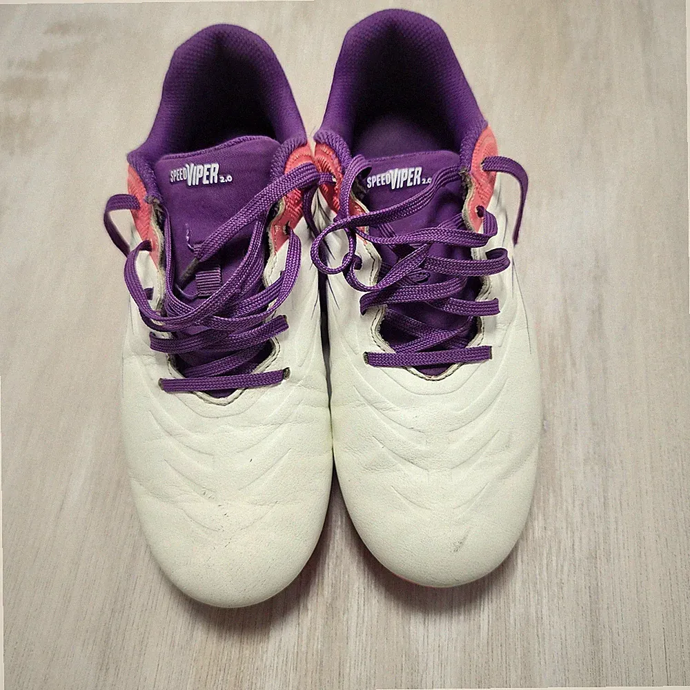 DSG Speed Viper 2.0 Kids Soccer Cleats White Pink Purple Firm Ground Size 4.5