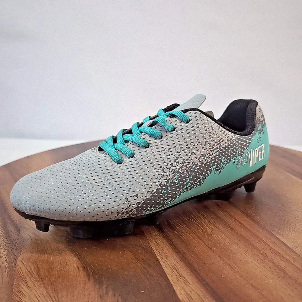 DSG Speed Viper Futbol Pi Soccer Cleats Youth Size 3.5 Gray /Teal Black Lace Up